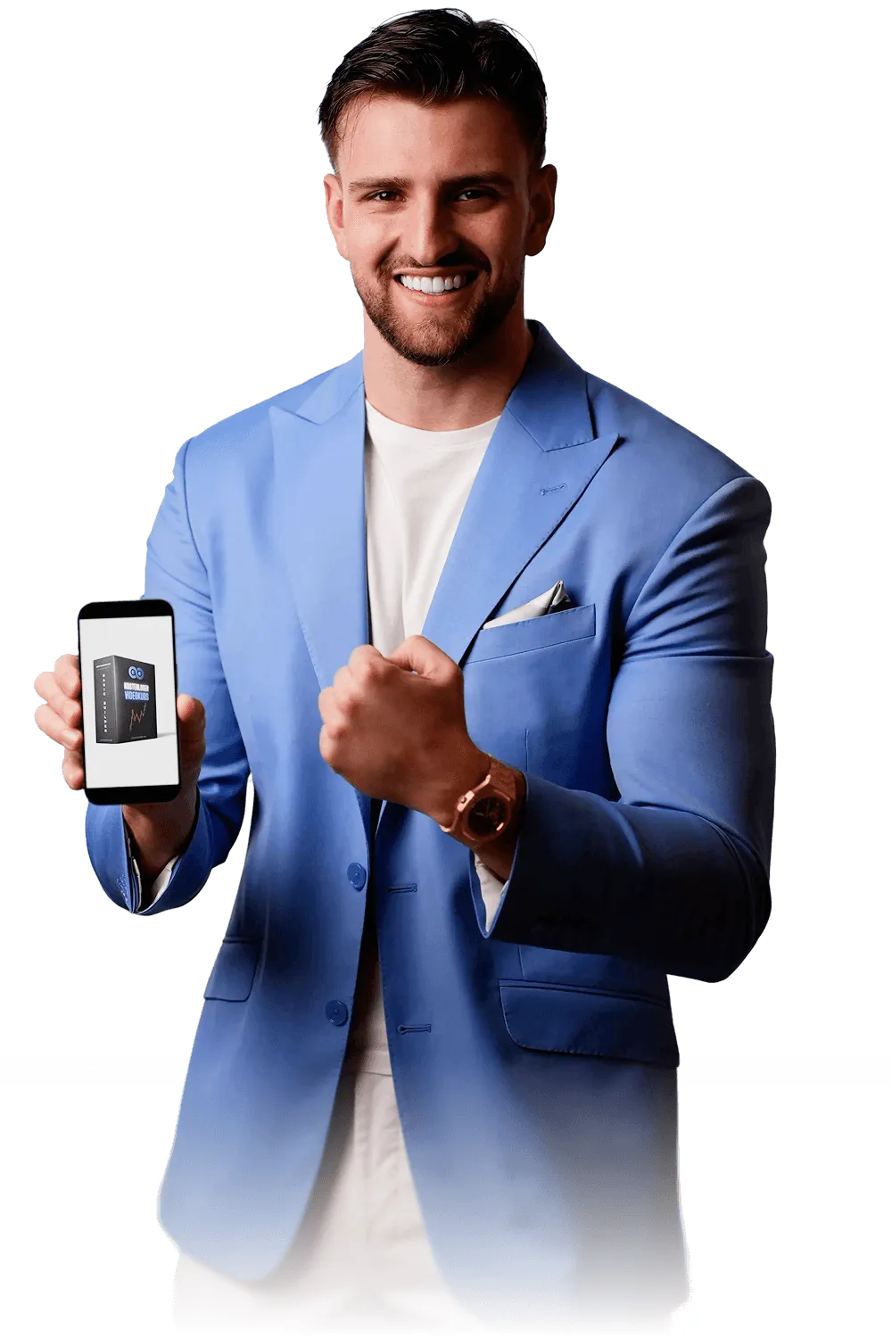 Kilian Kropiunik jubelt mit Smartphone in der Hand
